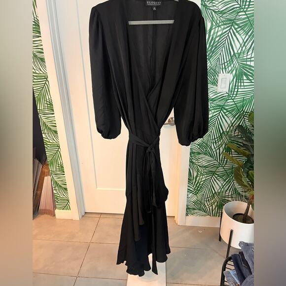 Eloquii Black Wrap Midi Dress Size 22 - Picture 2 of 7